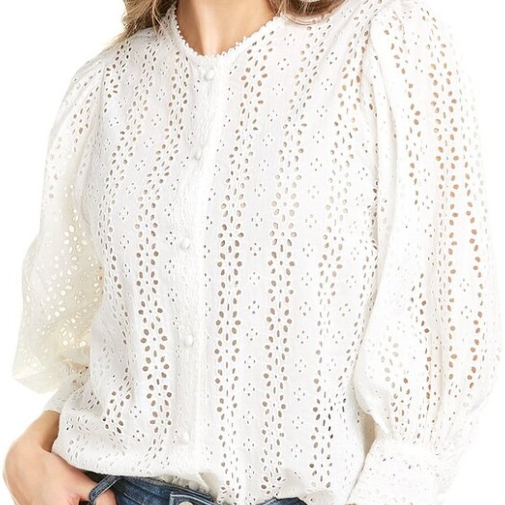 The Kooples Perforate Flowers Button Up Blouse (NWT)